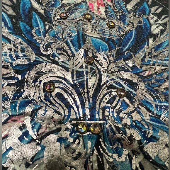 BLEU KNIT Top with Metallic and Rhinestone Design SZ M - Picture 5 of 9